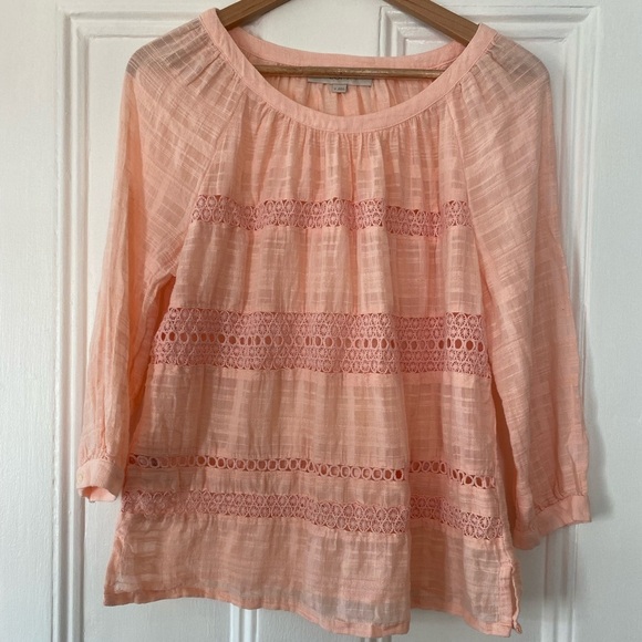 LOFT Coral Lace Accent Blouse - Picture 1 of 5